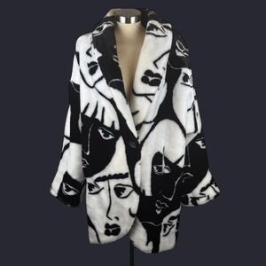 Vintage DonnyBrook abstract faces faux fur coat